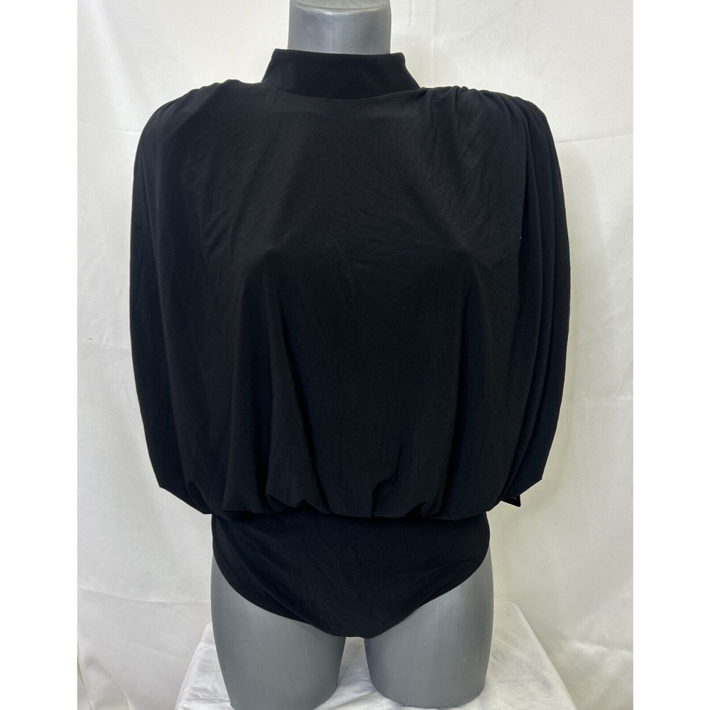 NWT EXPRESS Black Padded Cap Sleeve Crew Neck Thong Bodysuit Size Medium Charity